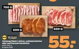 Netto Velsmag flæsk i skiver, nakkekoteletter eller marinerede koteletter tilbud