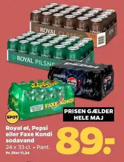 Netto Royal øl, Pepsi eller Faxe Kondi sodavand tilbud