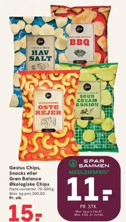 SPAR Gestus Chips, Snacks eller Grøn Balance Økologiske Chips tilbud