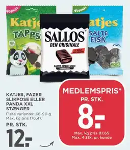 MENY Katjes / Sallos / Fazer slik (pose eller stænger) tilbud