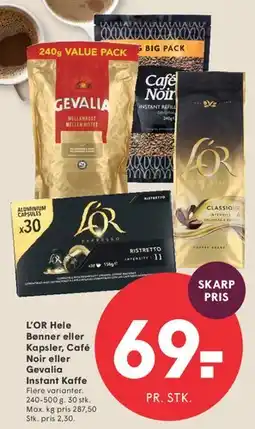 SPAR L'OR Hele Bønner eller Kapsler, Café Noir eller Gevalia Instant Kaffe tilbud