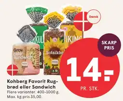 SPAR Kohberg Favorit Rugbrød eller Sandwich tilbud