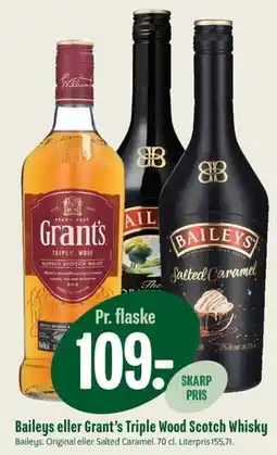 Min Købmand Baileys eller Grant's Triple Wood Scotch Whisky tilbud