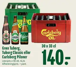 Min Købmand Grøn Tuborg, Tuborg Classic eller Carlsberg Pilsner (30 x 33 cl) tilbud