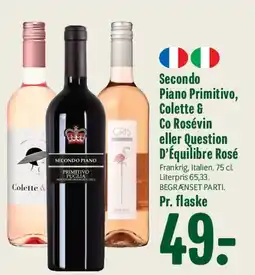 Min Købmand Secondo Piano Primitivo, Colette & Co Rosévin eller Question d'Equilibre Rosé tilbud