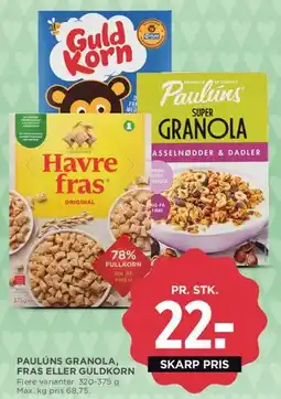 MENY Paulúns Granola, Havre Fras eller Guld Korn tilbud