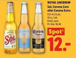 Lidl Royal unibrew sol, corona cero eller corona extra tilbud