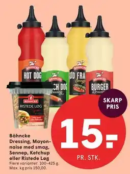 SPAR Bähncke Dressing, Mayonnaise med smag, Sennep, Ketchup eller Ristede Løg tilbud