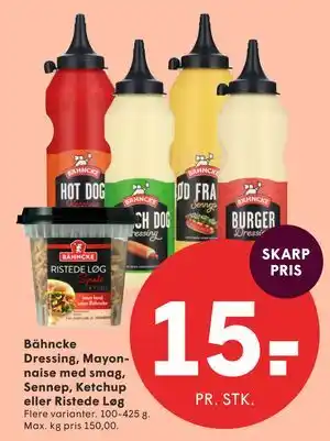 SPAR Bähncke Dressing, Mayonnaise med smag, Sennep, Ketchup eller Ristede Løg tilbud