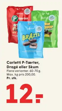 SPAR Carletti P-Tærter, Dragé eller Skum tilbud