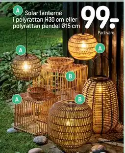 REMA 1000 Solar lanterne i polyrattan H30 cm eller polyrattan pendel Ø15 cm tilbud