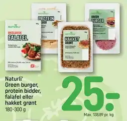 REMA 1000 Naturli' Green burger, protein bidder, falafel eller hakket grønt tilbud