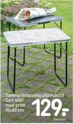 REMA 1000 Sammenklappelig picnicbord Sort eller med print 70x50 cm tilbud
