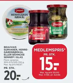 MENY BEAUVAIS SURVARER, HERREGÅRDSRØDKÅL ELLER BÄHNCKE SENNEP I GLAS tilbud