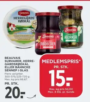 MENY BEAUVAIS SURVARER, HERREGÅRDSRØDKÅL ELLER BÄHNCKE SENNEP I GLAS tilbud