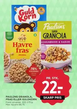 MENY PAULÚNS GRANOLA, FRAS ELLER GULDKORN tilbud