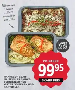 MENY HAKKEBØF BEARNAISE ELLER SKINKESCHNITZLER MED ÆRTER OG BEARNAISEKARTOFLER tilbud