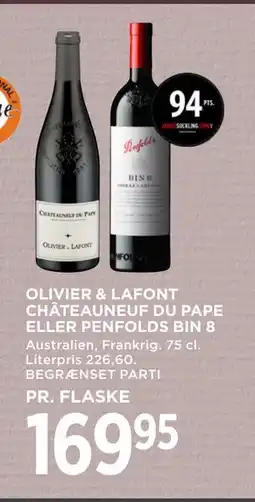 MENY OLIVIER & LAFONT CHÂTEAUNEUF DU PAPE ELLER PENFOLDS BIN 8 tilbud