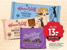 MENY KAREN VOLF SMÅKAGER, BITES, KIKS, VAFLER, FLAGER ELLER COOKIES tilbud