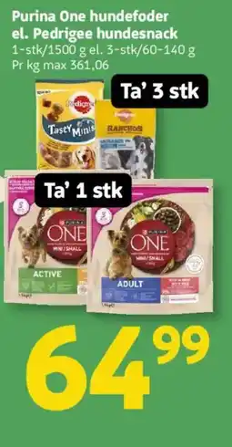 Løvbjerg Purina One hundefoder el. Pedrigee hundesnack tilbud