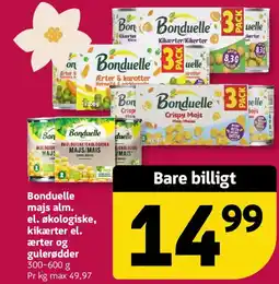 Løvbjerg Bonduelle majs alm. el. økologiske, kikærter el. ærter og gulerødder tilbud