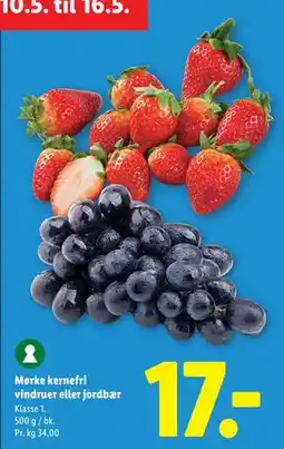 Lidl Mørke kernefri vindruer eller jordbær tilbud