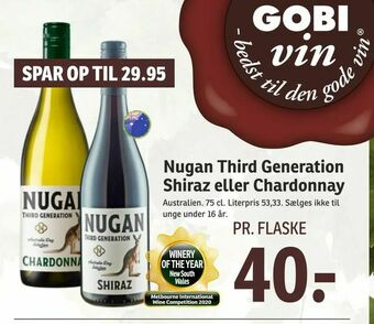 SPAR Nugan Third Generation Shiraz eller Chardonnay tilbud