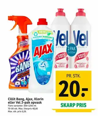 SPAR Cillit Bang, Ajax, Klorin eller Vel 2-pak opvask tilbud