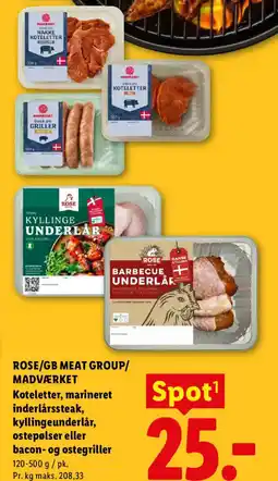 Lidl Rose/gb meat group/ madværket koteletter, marineret inderlårssteak, kyllingeunderlår, tilbud