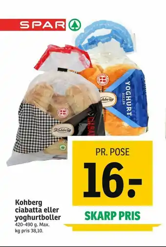 SPAR Kohberg ciabatta eller yoghurtboller tilbud