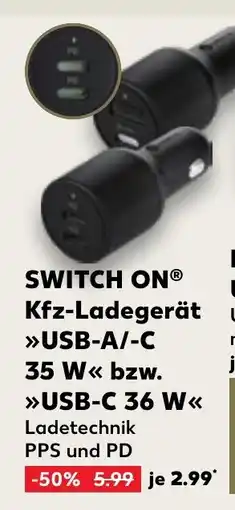 Kaufland DE SWITCH ONⓇ Kfz-Ladegerät USB-A/-C 35 W bzw. USB-C 36 tilbud