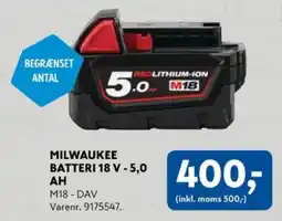 Davidsen Milwaukee batteri 18 v-5,0 ah tilbud