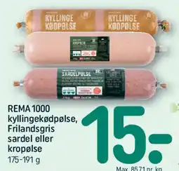 REMA 1000 Kyllingekødpølse / Frilandsgris sardel eller kødpølse tilbud