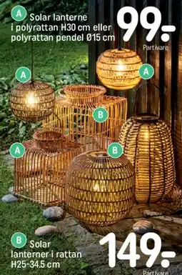 REMA 1000 Solar lanterne i poly rattan H30 cm eller poly rattan pendel Ø15 cm tilbud