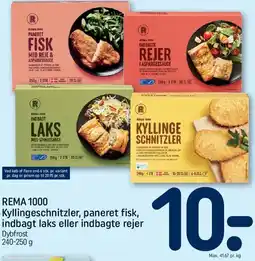REMA 1000 Kyllingeschnitzler, paneret fisk, indbagt laks eller indbagte rejer tilbud
