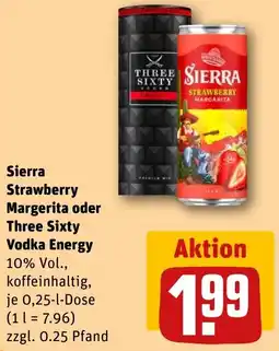 REWE DE Sierra Strawberry Margerita oder Three Sixty Vodka Energy tilbud