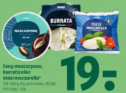 Coop 365 Coop mascarpone, burrata eller maxi mozzarella tilbud