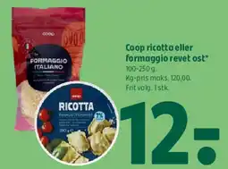 Coop 365 Coop ricotta eller formaggio revet ost tilbud
