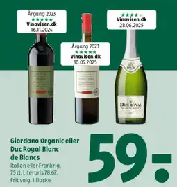 Coop 365 Giordano Organic eller Duc Royal Blanc de Blancs tilbud
