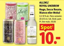 Lidl ALLINI/ ROYAL UNIBREW Hugo, Secco Rosato, Bianco eller Mokaï tilbud