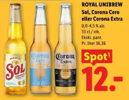 Lidl ROYAL UNIBREW Sol, Corona Cero eller Corona Extra tilbud
