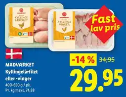 Lidl MADVÆRKET Kyllingelårfilet eller -vinger tilbud