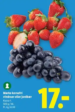 Lidl Mørke kernefri vindruer eller jordbær tilbud