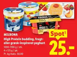 Lidl MILBONA High Protein budding, frugt- eller græsk-inspireret yoghurt tilbud