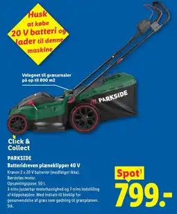 Lidl PARKSIDE Batteridreven plæneklipper 40 V tilbud