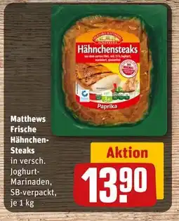 REWE DE Matthews Frische Hähnchen-Steaks, EUR 13.9 tilbud