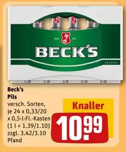 REWE DE Beck's Pils, EUR 10.99 tilbud