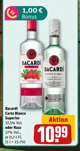 REWE DE Bacardi Carta Blanca Superior oder Razz, EUR 10.99 tilbud