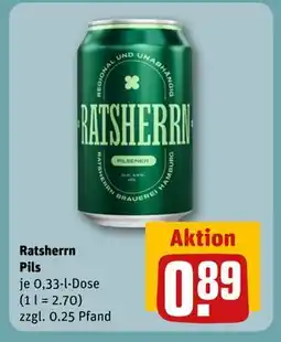 REWE DE Ratsherrn Pils, EUR 0.89 tilbud