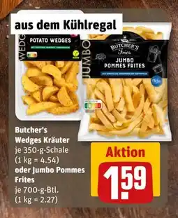 REWE DE Butcher's Wedges Kräuter oder Jumbo Pommes Frites, EUR 1.59 tilbud